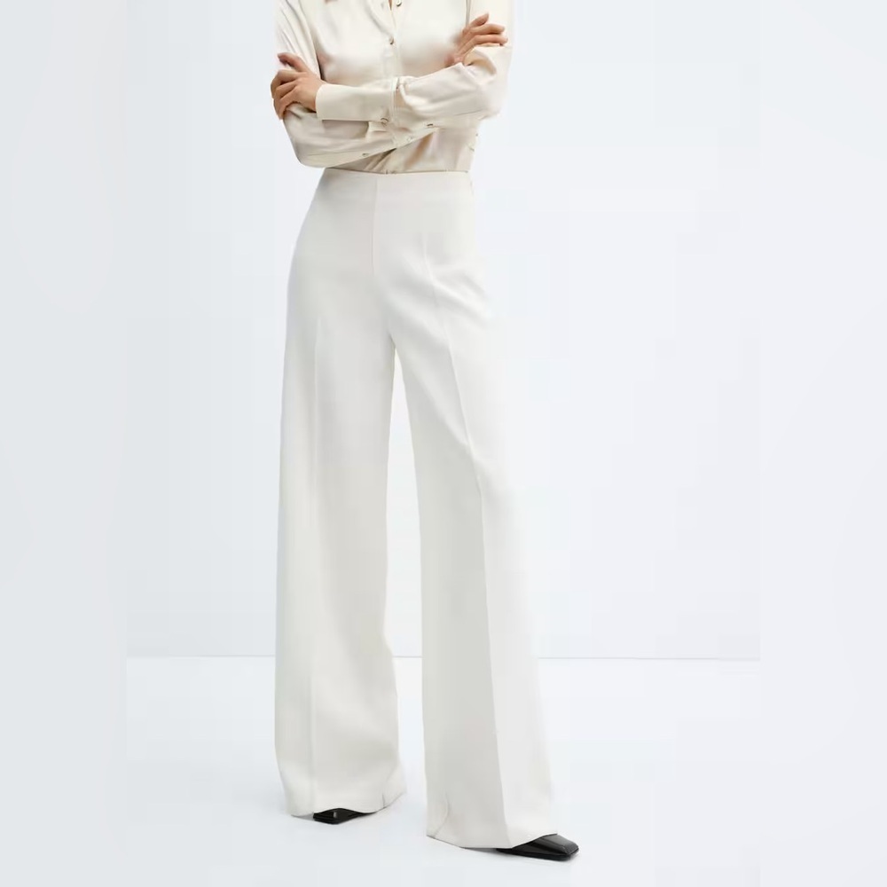 MANGO High waist palazzo pants trousers cream ivory off white Size 4 Small NWOT